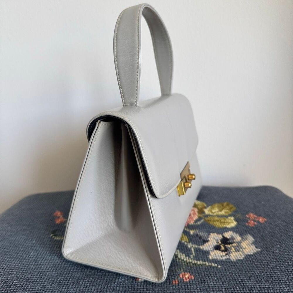 Vintage Made In Canada Structured Top Handle Handbag Minimalist Grey Elegance - Picture 3 of 9